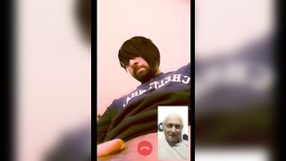Old man and young boy having a video call fun - 1 image