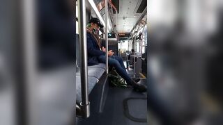 Jerking off in public on city bus with cumshot - 2 image