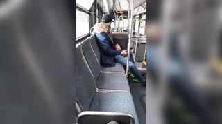 Jerking off in public on city bus with cumshot - 5 image