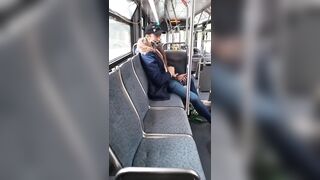 Jerking off in public on city bus with cumshot - 8 image