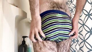 Showing off my very hairy white ass in the shower: spanking, washing, oiling, spreading, and fingering my virgin asshole - 4 image