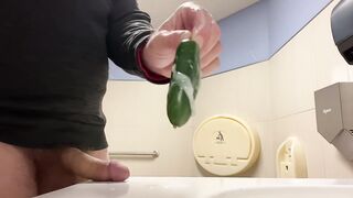 Who goes to the grocery store to shove produce in their ass and cum in the public restroom? Me! - 10 image