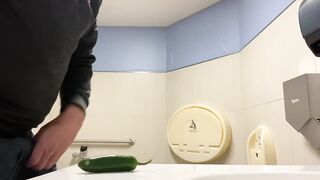 Who goes to the grocery store to shove produce in their ass and cum in the public restroom? Me! - 3 image
