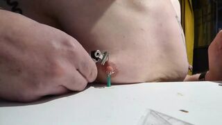 E-STIM in piercing tit and in tit with needle Pov - 1 image