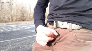 What's up? I'm out here jerking off in a public parking lot and decided to record it. I cum on the pavement. - 8 image