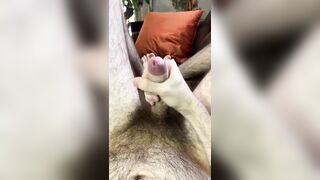 Jerking my very hairy uncut dick for the first time in a few days with lots of precum and a messy cumshot - 6 image