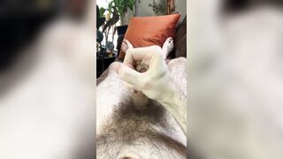 Jerking my very hairy uncut dick for the first time in a few days with lots of precum and a messy cumshot - 7 image