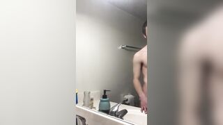 SEXY WHITE TWINK STRIPS AND SHOWS OFF HOLE AND DICK BEFORE SHOWER - 6 image