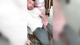 Construction worker solo male masturbation on job site. - 3 image