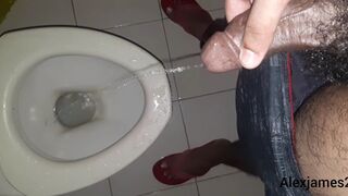 Horny guy pissing in the toilet - 1 image