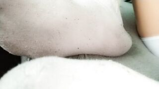 Twink shows and cums on his white socks after wearing it all day and night - Morning cumshot - 6 image
