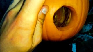 Twink is fucking a pumpkin and eating own creampie in the garden - 8 image