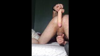 Straight guy destroys his ass with girlfriends monster dildo while she's at work (HUGE CUMSHOT) - 1 image