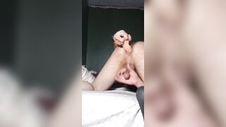 Straight guy destroys his ass with girlfriends monster dildo while she's at work (HUGE CUMSHOT) - 10 image