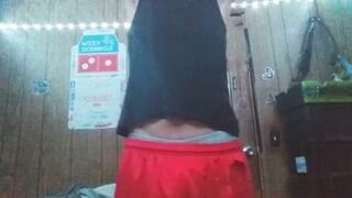 Hung 19 year old twink striping to low music - 4 image