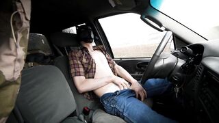 Alpha gay hunk in truck wears puppy mask and rides a dildo hard while wanking himself feeling self = huff puff oooh a big cumshot ! - 2 image