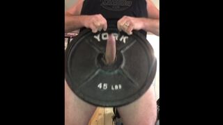 NSFW Grip Strength Training @ The Gym While Humping The Hole Of A 45 Pound Barbell Plate Until I Cum - 1 image