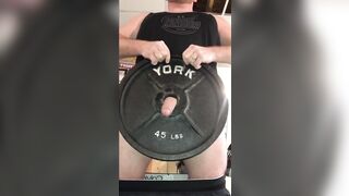 NSFW Grip Strength Training @ The Gym While Humping The Hole Of A 45 Pound Barbell Plate Until I Cum - 2 image