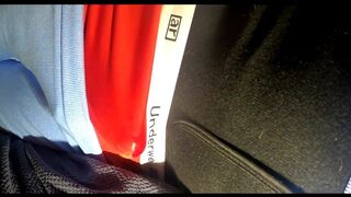 No Hands cumming in red underwear and yoga pants - 1 image