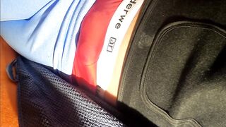 No Hands cumming in red underwear and yoga pants - 4 image