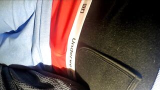 No Hands cumming in red underwear and yoga pants