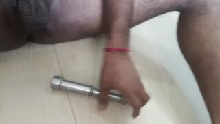 Indian hairy boy getting fuck with beer bottle and kitchen tools - 4 image