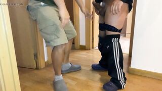 Young man sucks a mature man's fat cock in the hallway - 7 image