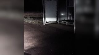 Riding big dildo at the bus station