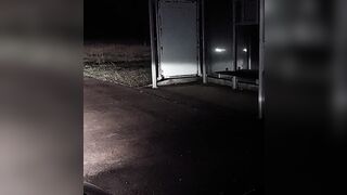 Riding big dildo at the bus station