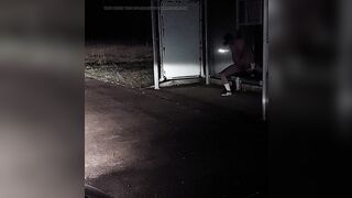 Riding big dildo at the bus station