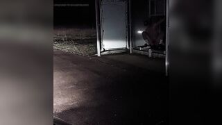 Riding big dildo at the bus station