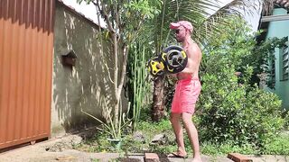 Arms Workout Outdoors in Thong and Masturbating with Louis Ferdinando - 2 image