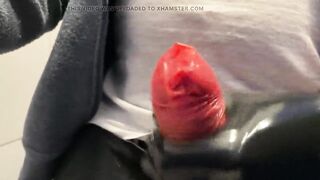 Quick wank with condom and latex gloves at the mall toilet - 7 image