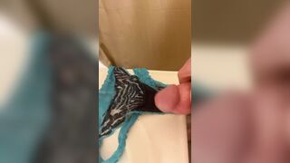Cum in wifes black one blue thongs - 1 image