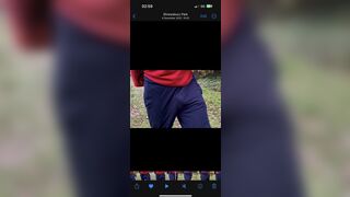 Slowmo of me with my dick flapping under my sweatpants during my morning walk in the woods - 1 image