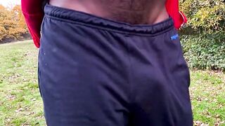 Slowmo of me with my dick flapping under my sweatpants during my morning walk in the woods - 10 image