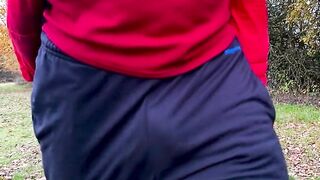 Slowmo of me with my dick flapping under my sweatpants during my morning walk in the woods - 5 image