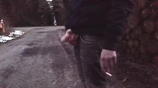 Guy plays with his dick in public and cums [after sunset, low quality] - 3 image