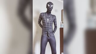 Barely 18 years old in spiderman suit touching himself - 10 image