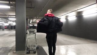 German boy guy Public parking garage naked outdoor cum jerk off masturbation small dick cock big muscle athletic young - 2 image