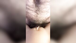 Close-up of my hairy uncut white dick fucking pussy (sex toy) on the table until I give it a messy creampie - 5 image