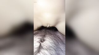 Close-up of my hairy uncut white dick fucking pussy (sex toy) on the table until I give it a messy creampie - 7 image