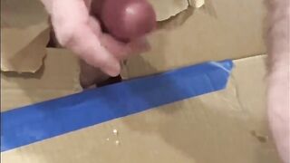 Homemade glory hole with blowjob on dildo