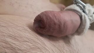 Close up of limp banded cock masturbation until I cum or show orgasm contractions, tight banding with hose clamp - 10 image