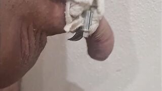 Close up of limp banded cock masturbation until I cum or show orgasm contractions, tight banding with hose clamp - 2 image