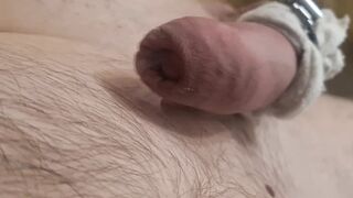 Close up of limp banded cock masturbation until cum or orgasm contractions, tight banding with hose clamp - 10 image