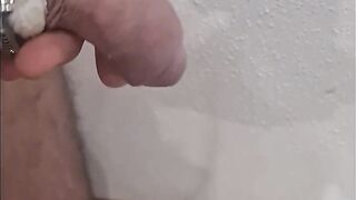 Close up of limp banded cock masturbation until cum or orgasm contractions, tight banding with hose clamp - 4 image