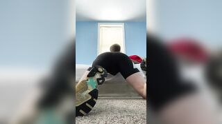 Gay Chastity Twink Teasing and Spanking in Singlet After Run Butt Plug Jockstrap - 5 image