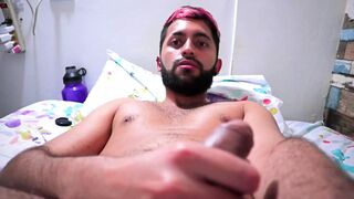 Jerking my big uncut cock until I cum directly in my mouth. My own cum tasted so good - Camilo Brown - 1 image