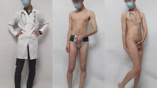 Iranian boy undressing and comparing clothed and nude body (in a doctor's uniform) - 1 image